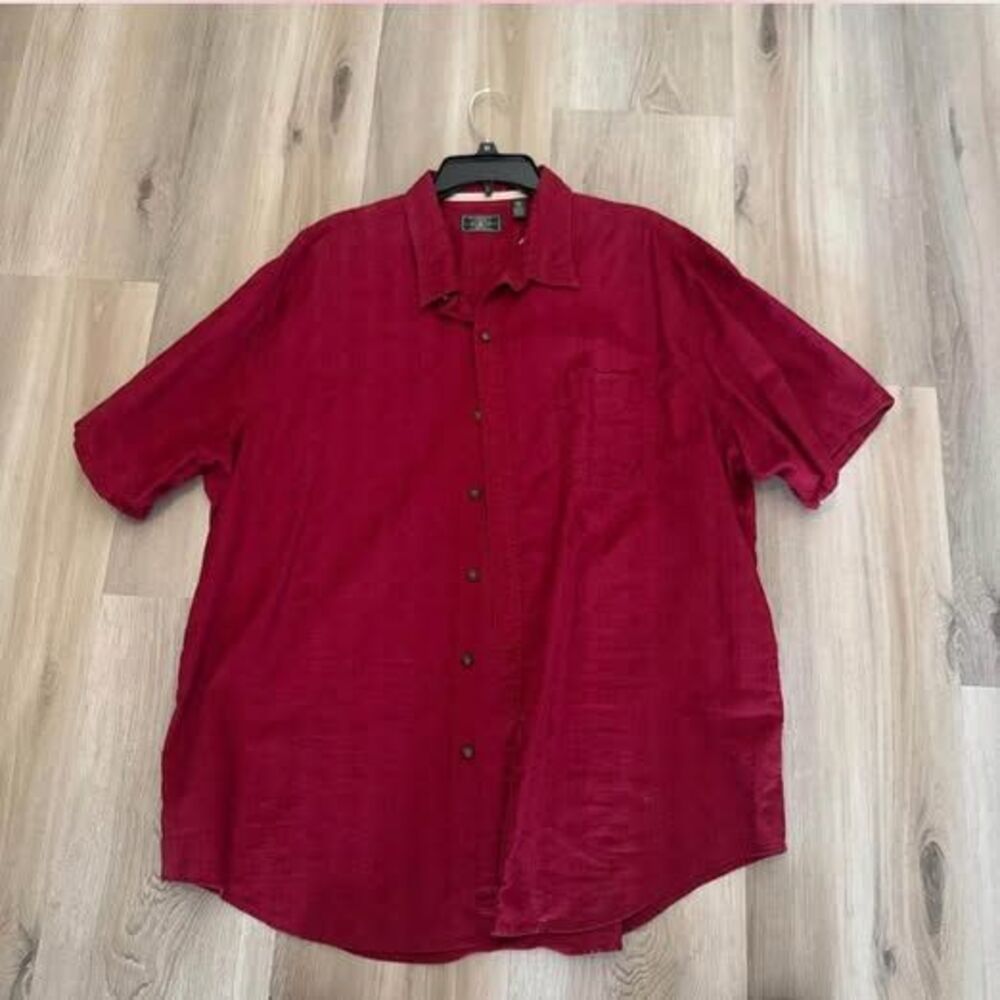 Vintage G.H. Bass & Co Red Linen Blend Button Up Shirt Men’s 2XL Short Sleeve